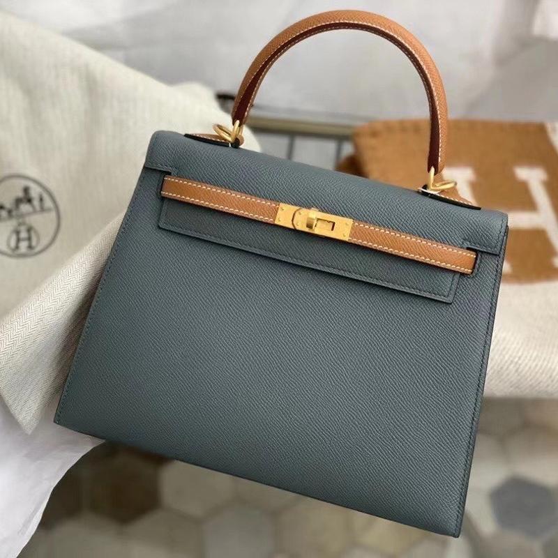 Hermes Kelly 25EP Colored Almond Green Gold Brown Gold Button